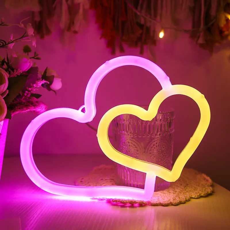 Double Love Neon Signs with Base LED Atmosphere Light Wall Lamp for Birthday Party E-sports Camping Summer Home Decor XJ250602