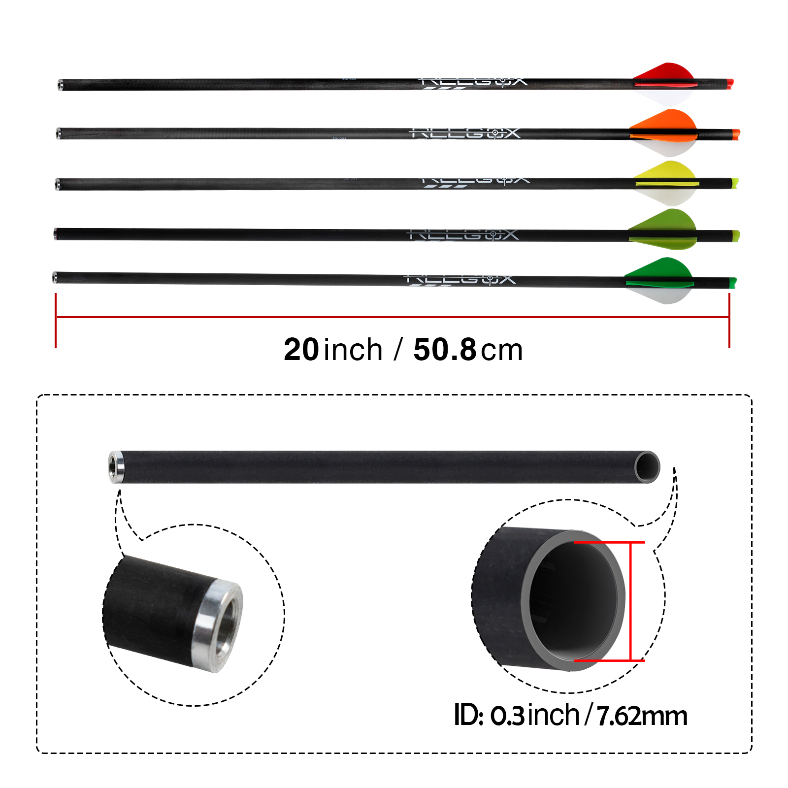 Crossbow Arrows 20 inch without Arrowheads Crossbow Bolts Hunting Carbon Arrows for Crossbow Half-Moon Nocks Archery Practice Training Arrows(Pack of 