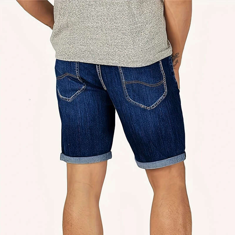 Fashion New Men's Casual Straight-Leg Cuffed Denim Shorts Five-Point Pants B5