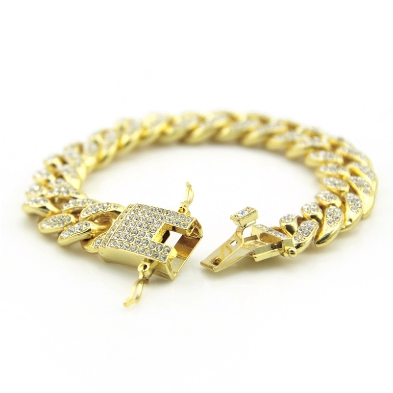 HNSP Full Zircon 12MM Cuban Chain Bracelet For Men Hip Hop Accessory Hand Chains Male Jewelry 250530