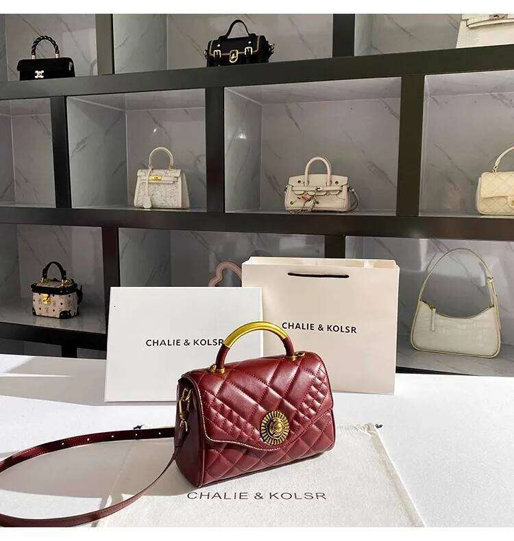 High Quality Textured Leather Square Fashion Dia Lattice Red Casual Women Handbag Lady Purse Shoulder Messenger Bag