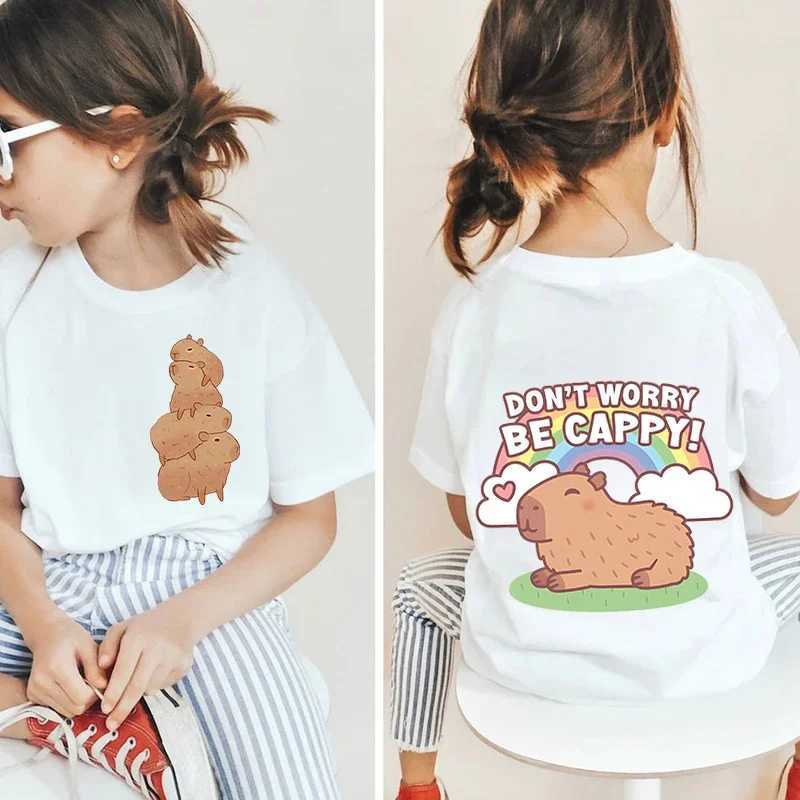 2025 Hot Sale Kawaii Capybara Lovers Double-Sided Printing Kids Clothes T-Shirt Girls/Boys White Short-Sleeved Top T-Shirt T250603