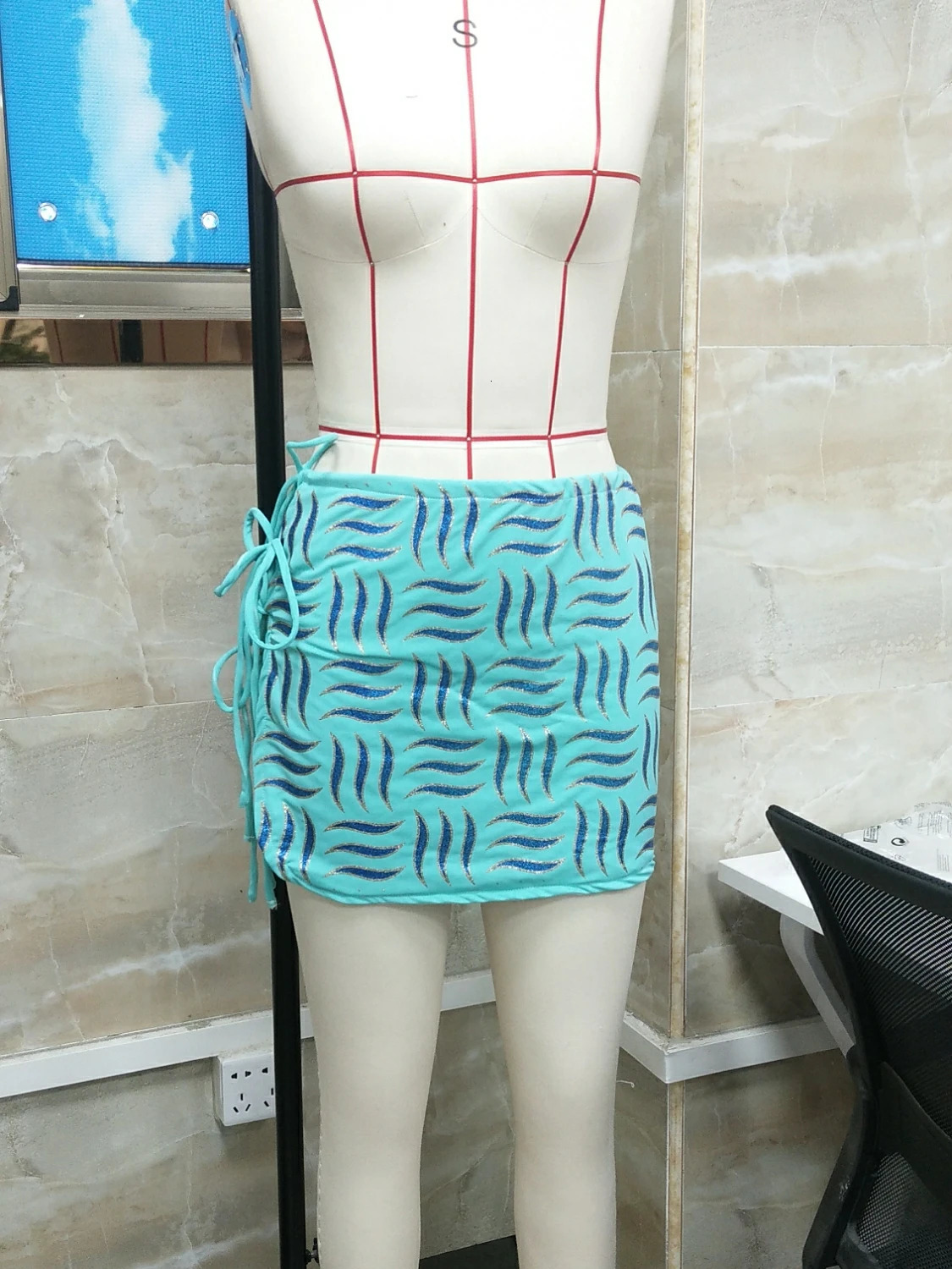 Gaono Womens Tie Side Mini Skirts Fashion Low Waist Sequin Graphic Slim Fit Skirts Short Club Skirts Y2K Party Clubwear 250603