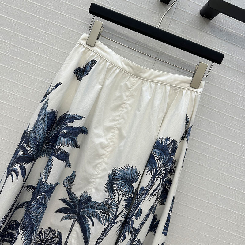 Summer Women's Butterfly Palm Print Cotton Midi Skirt Trendy High-Waist Button Front Classic A-Line Classic Designer Retro Luxury Clothing