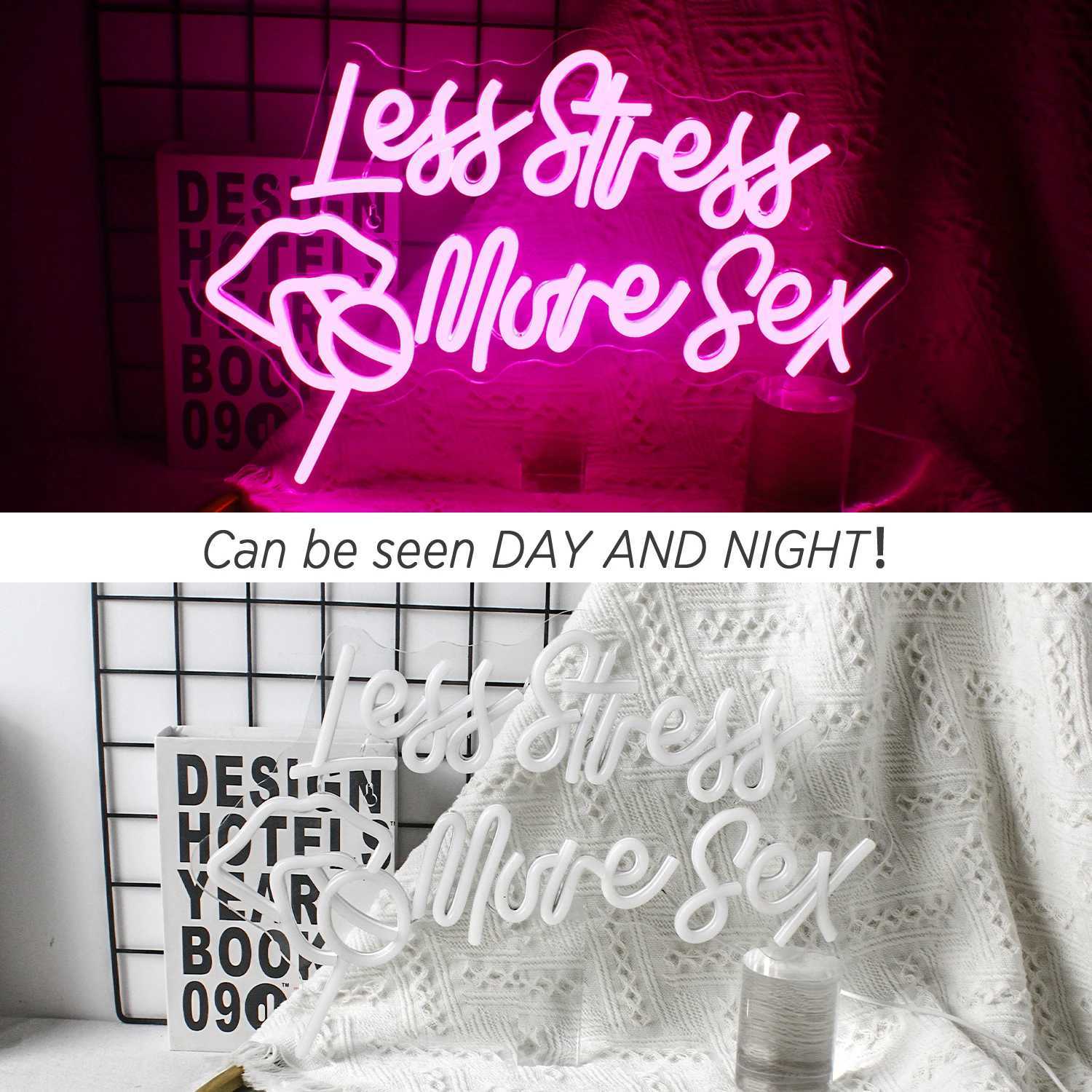 Less Stress More Sex Neon Sign Wall Decor Bedroom USB Neon Sign Lights Home Bar Hotel Cafe Birthday Party Man Cave LED NeonXJ250602