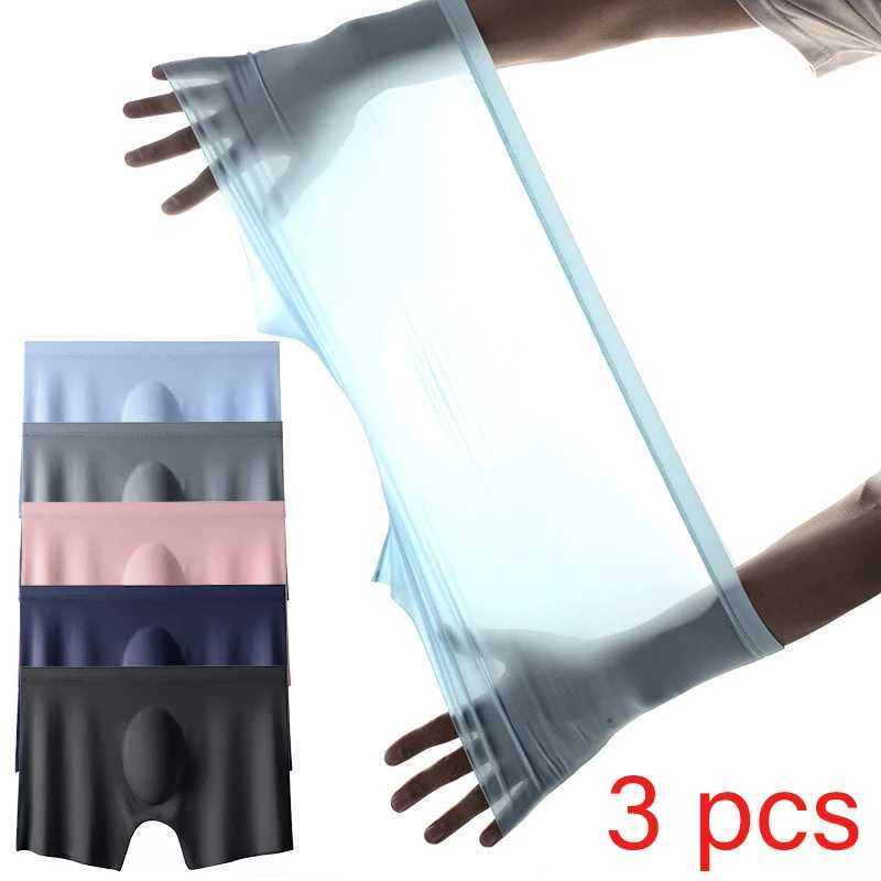 3Pcs/Lot Mens Summer Ultra-thin Boxers Briefs Ice Silk Seamless Underwear Sexy Lingerie Underpants Shorts Breathable Panties W250603