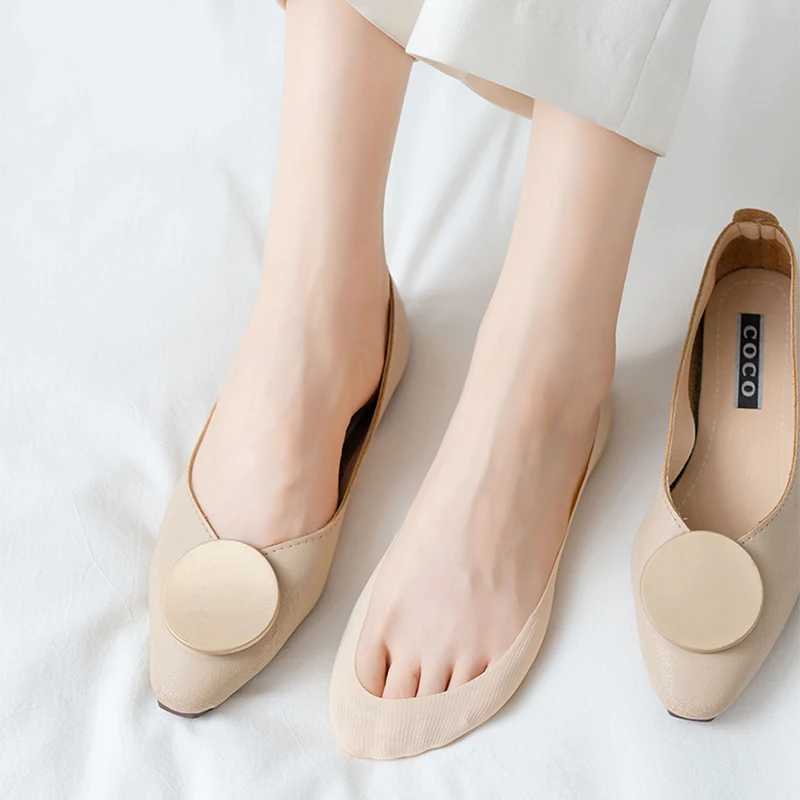5pairs Non-slip Invisible Socks Slippers Seamless Ice Silk Boat Socks Summer Thin Solid Casual Breathable Low Cut Socks WomenT250602