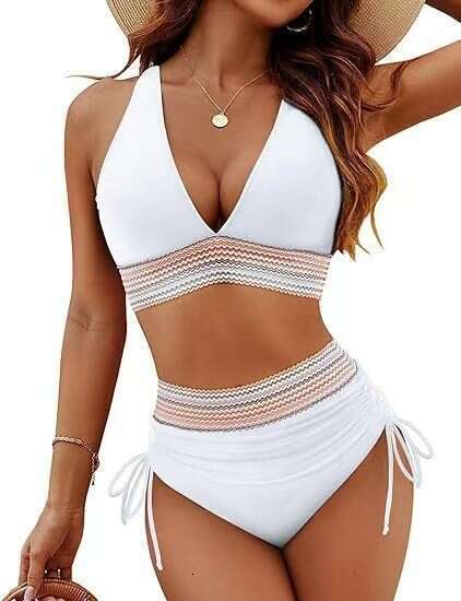 Swimsuit Designers Bikini Hot Selling Solid Color Deep V Bikini Women Tight Sexy Chest Gathering High Waist Two-piece Swimsuit New Product New Arrival