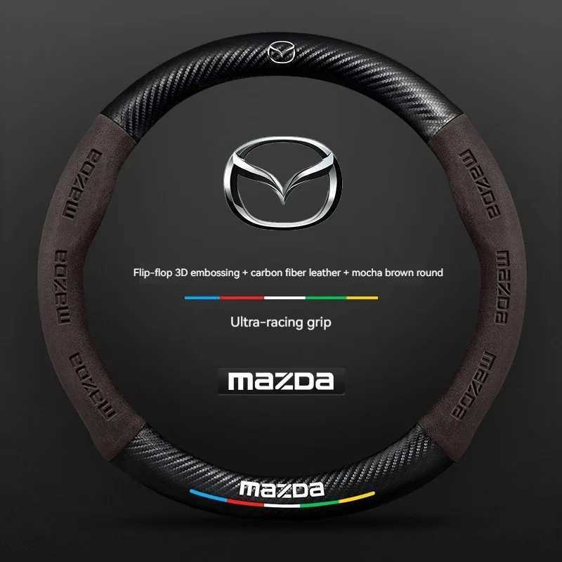 For Mazda 3 5 6 SKYACTIV Axela Atenza CX30 CX5 CX8 CX9 MX5 RX8 RX7 BT50 Carbon fiber Suede Car Steering Wheel Cover Accessories R250603