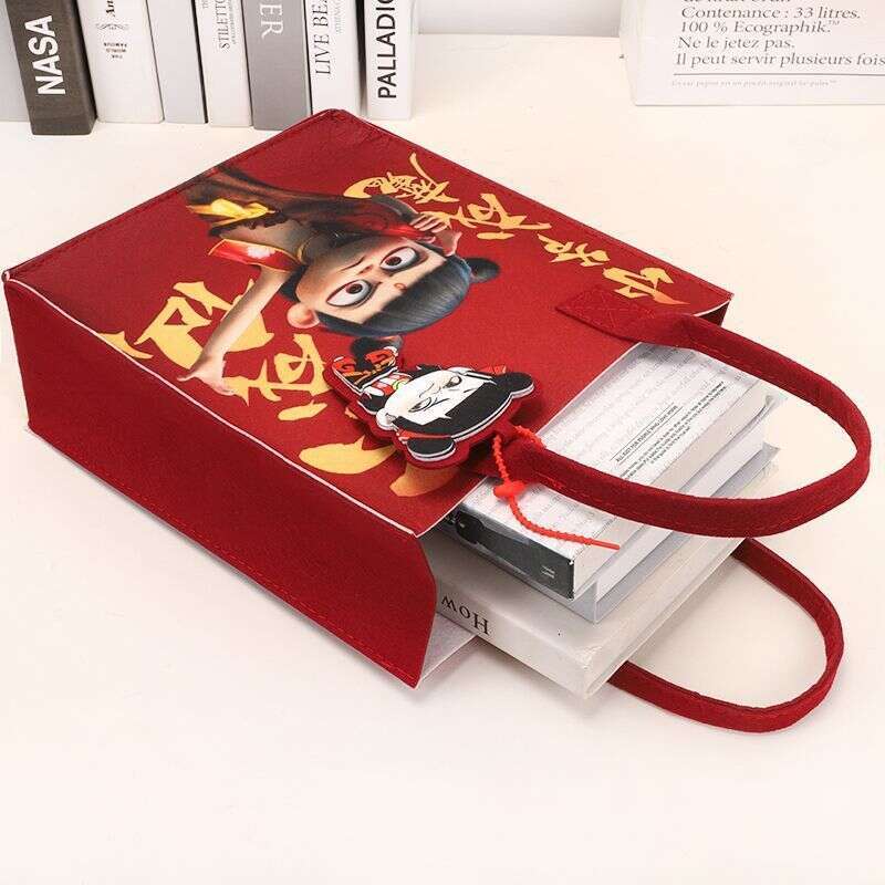 2025 New Nezha Handbag Cartoon Cute Large Capacity Shopping Student Shoulder Felt Tote Bag