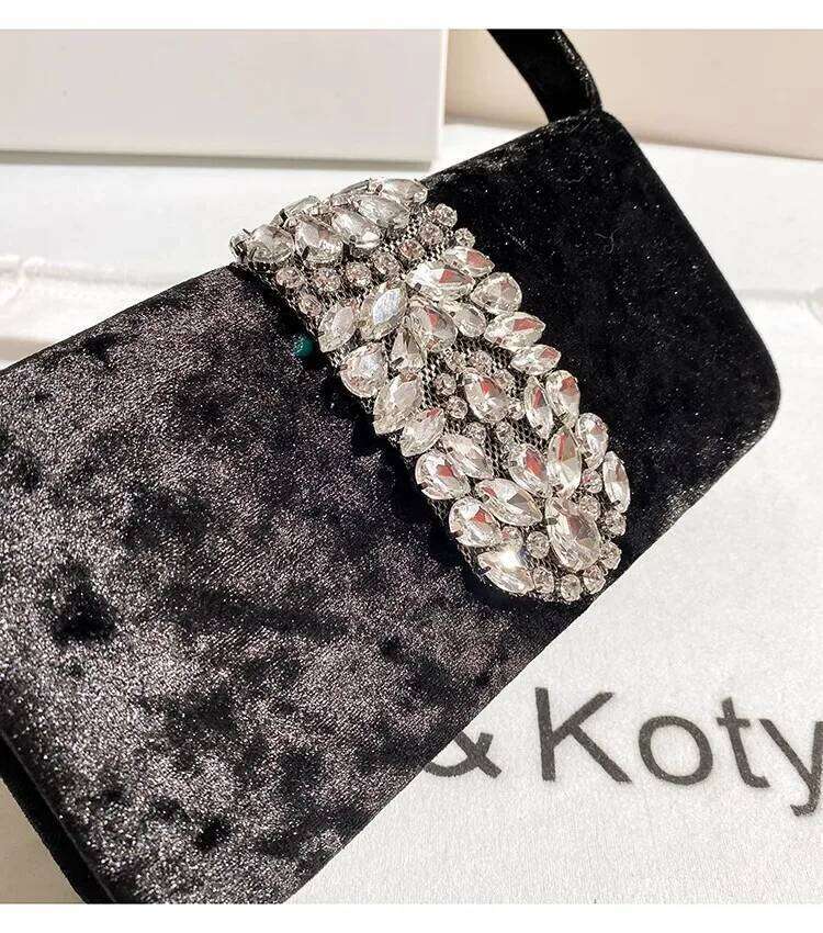 Autumn Fashion Veet Women's Handbag Crystal Rhinestones Dia Evening Wedding Party Clutch Purse Crossbody Bag