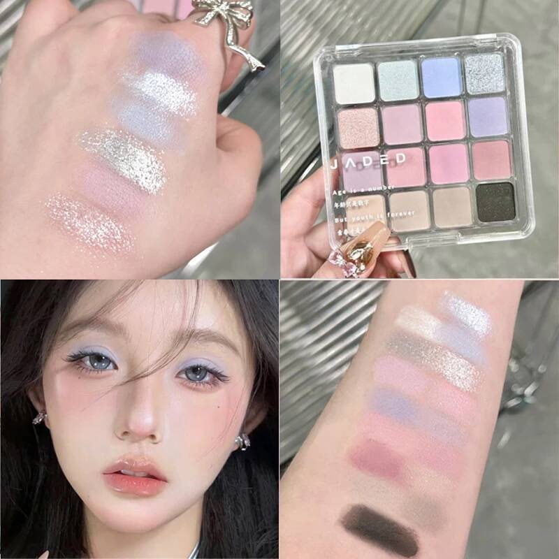 Pearly Glitter Eyeshadow Matte Blue Pink Korean Charming Makeup Palette 16-color Lasting Shiny Eye Pigments Cosmetic