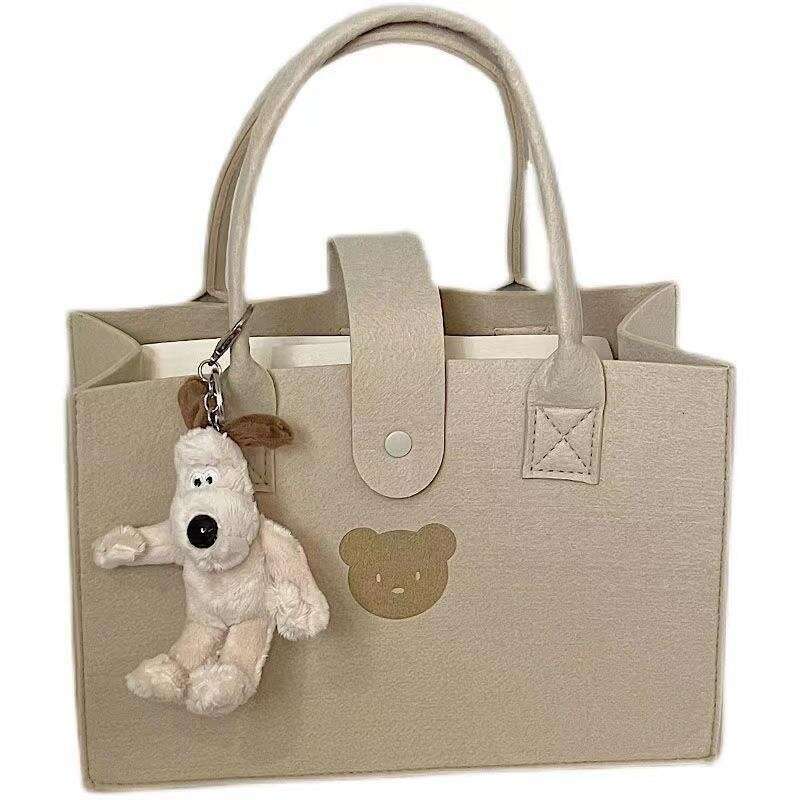 Internet Celebrity Solid Color Shopping Capacity Handbag Felt Thickened Large Special Bag with Buckle