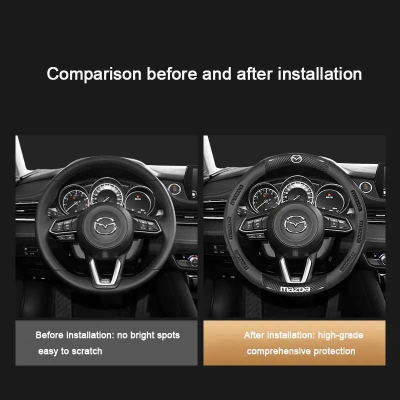 38CM Carbon Fiber Leather Steering Wheel Cover For Mazda 2 3 CX5 CX30 CX8 CX3 Mazda2 6 5 CX9 BT50 Car Accessories R250603