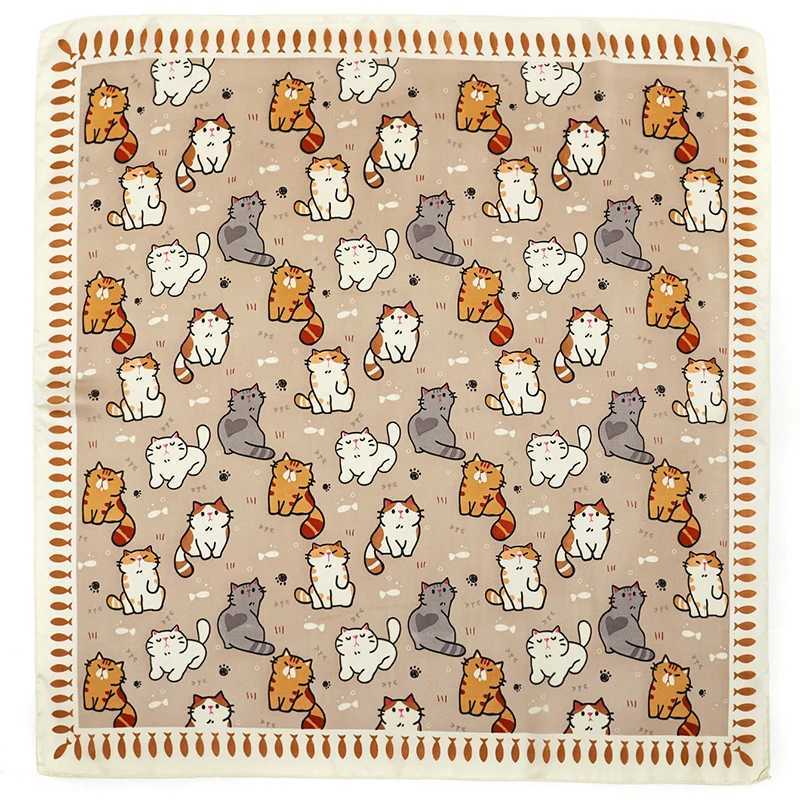 2024 Design Fashion Square Silk Scarf Women Hairband Cat Printed Small Satin Shawls Foulard Neckerchief Female Headbands Bandana W250602