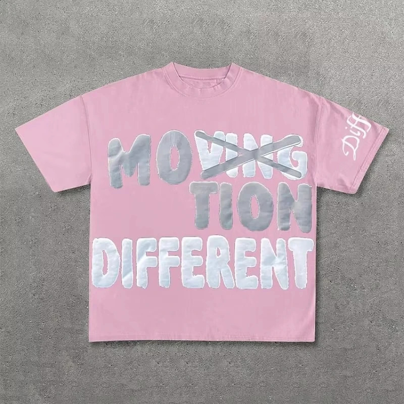 Vintage Motion Different Graphic 100% Cotton Short Sleeve T-Shirt Men Y2K Short Sleeves Oversize Tshirt Streetwear Women Tops 250529