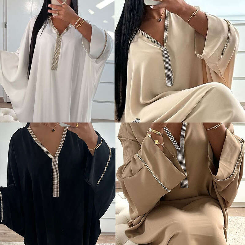 Mq073 New Metal Inlaid Fashion Versatile Dress Batwing Sleeve High-End Robe B5