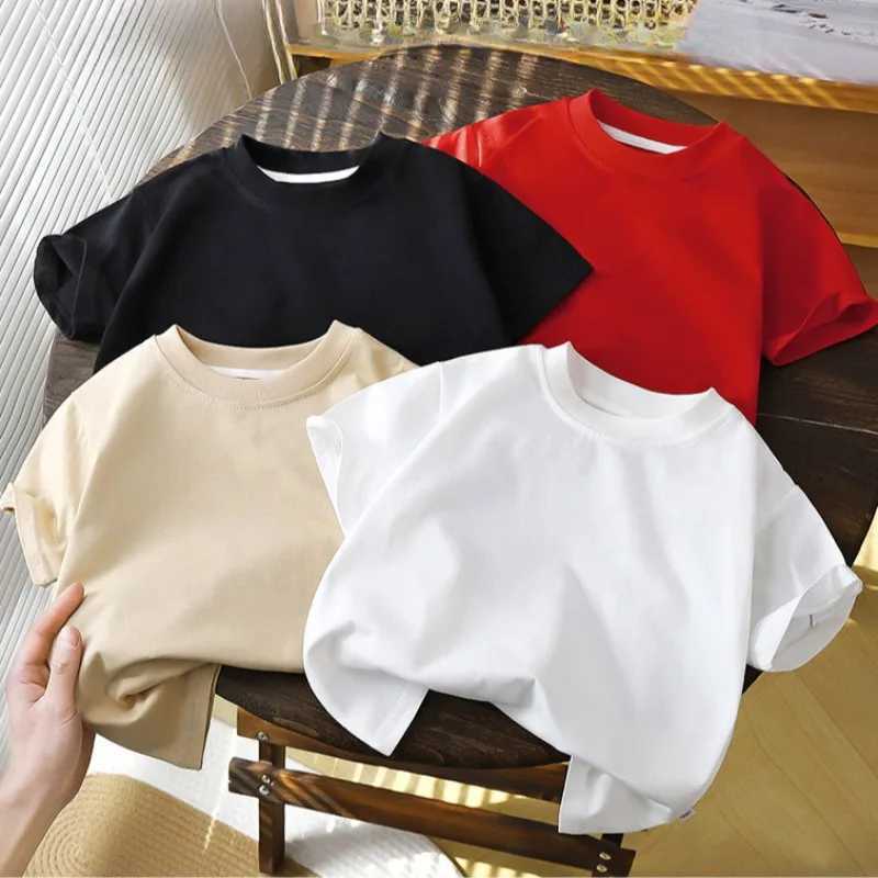 2-10Y Childrens Shirts Pure Cotton Short Sleeved Pullover T-shirt Baby Boys Girls Summer Clothes New Students Solid Color Tops T250603