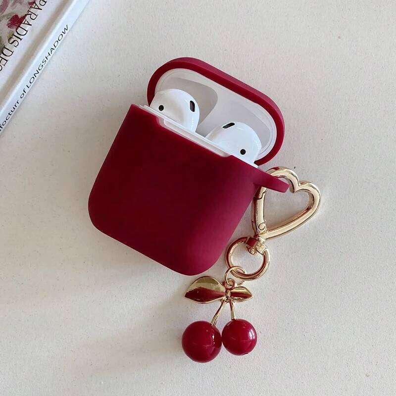 Red Cherry Heart Pendant Earphone Case Pro2 Pro 2nd Soft Silicone Protection Cover for AirPod 1 2 3 4 New Keychain