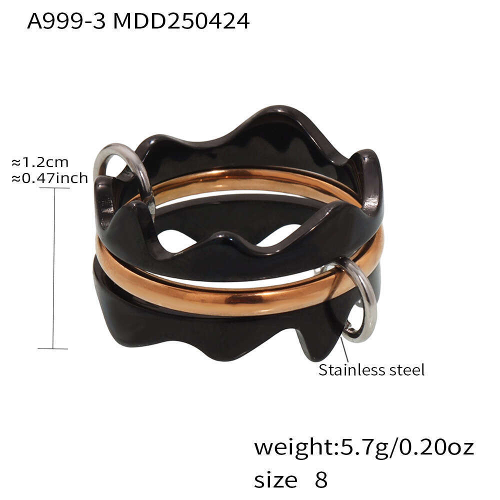 Mido New Stainless Steel Triangle Three Circle Stacked Full Diamond Geometric Multiple Shapes Fashionable Elegant Index Finger Ring