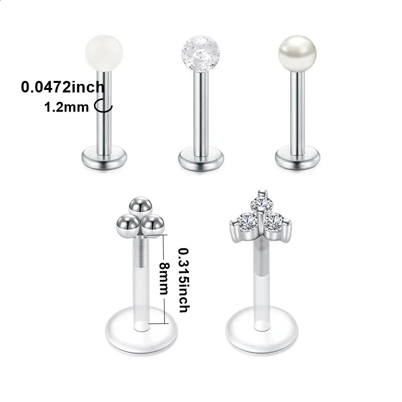 5PCS 16g Lip Rings Stainless Steel Labret Monroe Lip Rings Nail Tragus Helix Earrings Studs Ring Medusa Piercing Jewelry 8mm 250530