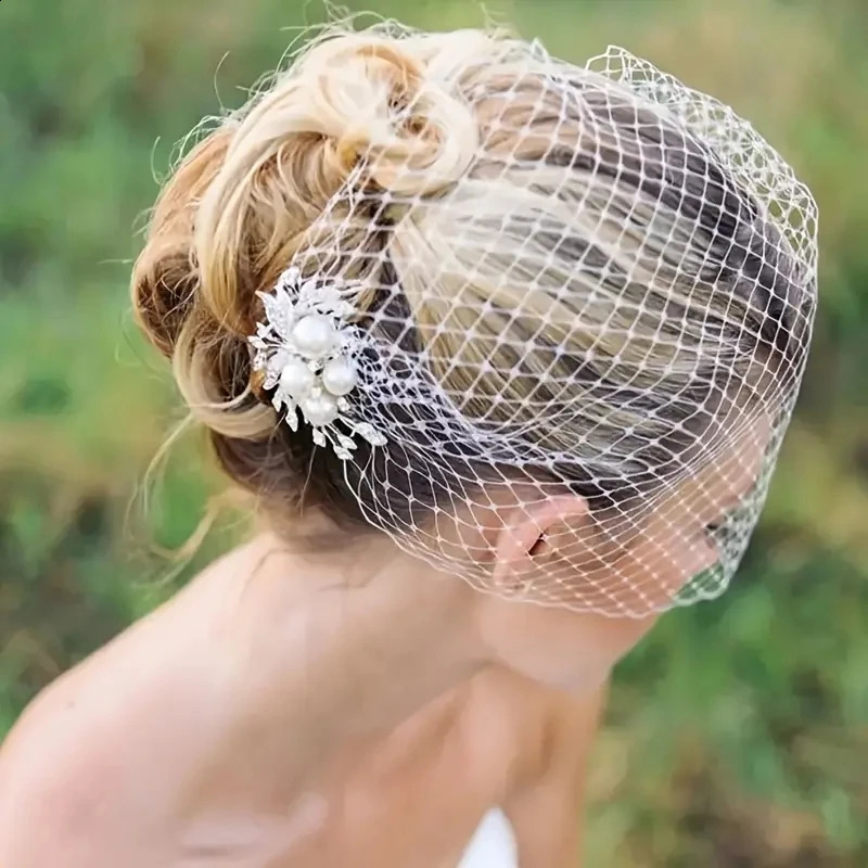 Vintage Bridal Birdcage Veil Faux Pearl Beaded Mesh Veil for Wedding Bridal Blusher Veil for Marriage 250530