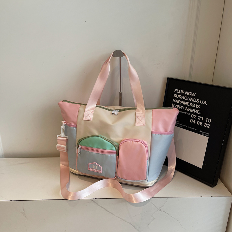 Color-Block Casual Sports Fiess Women, Large Capacity Handheld and Crossbody Lage Bag, Lightweight Short-Distance Business Trip Travel Bag for Men