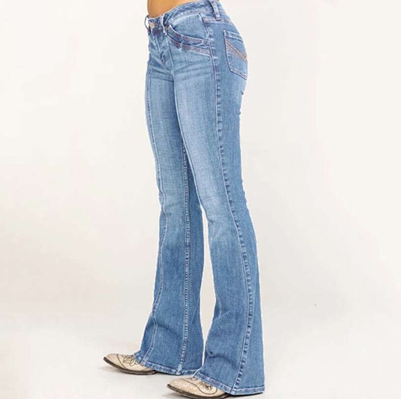 Women's Denim Low Waist Ripped Flare Pants B5