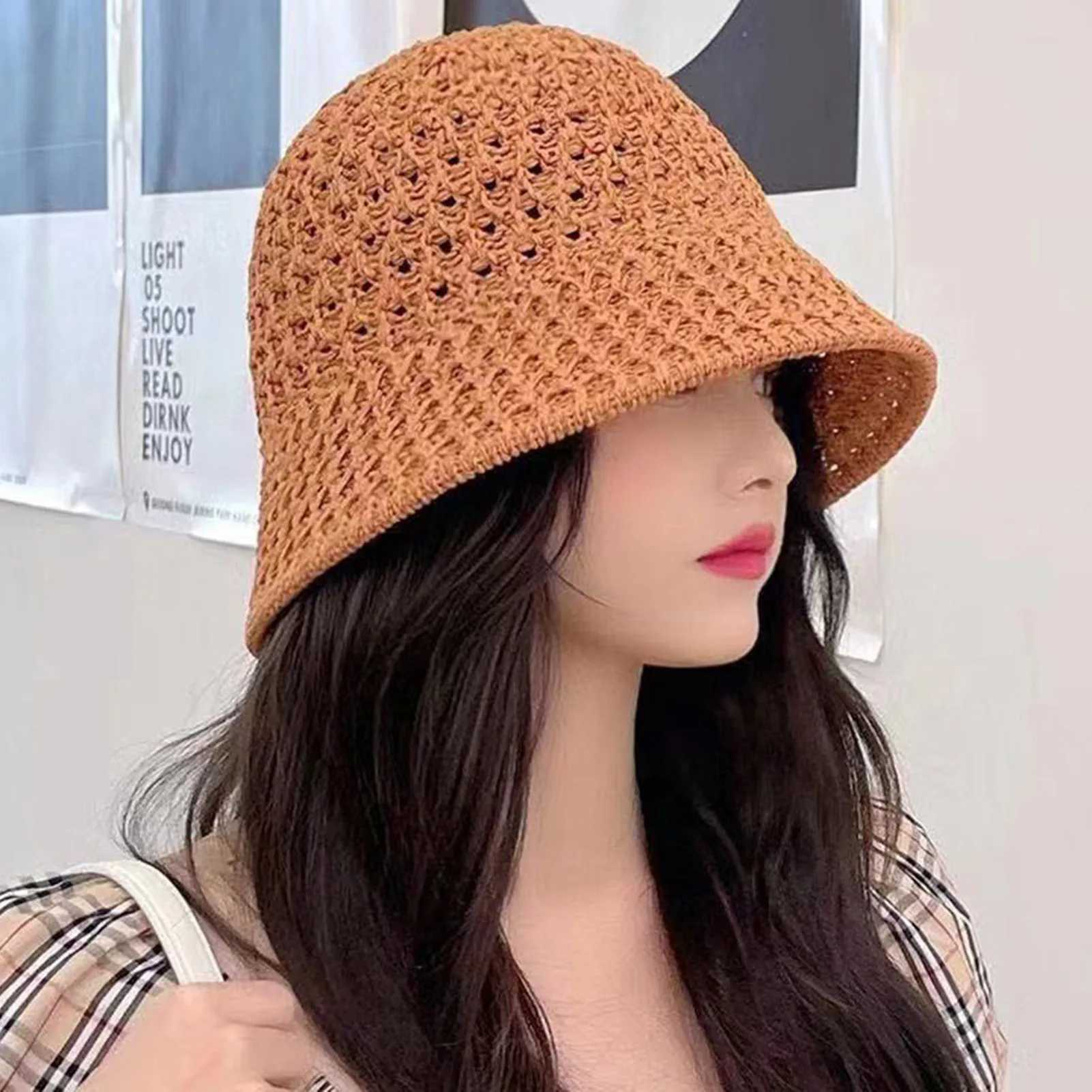 Summer Women Bucket Hat Hollow Out Thin Breathable Sun Hat Female Beach Cap Foldable Outdoor Japanese Leisure Fisherman Hat W250602