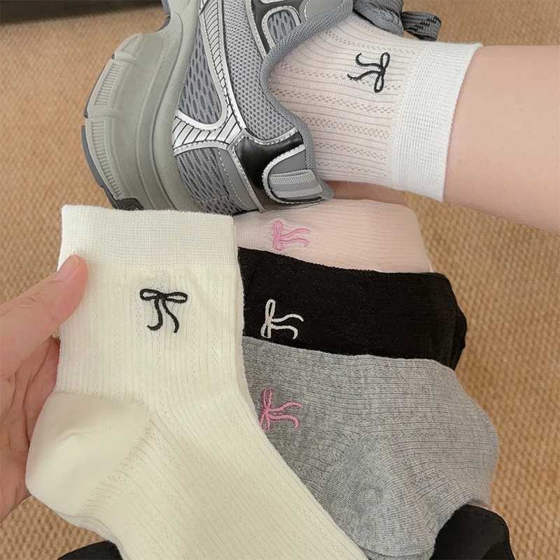 1-10Pairs Korean Style Breathable Socks Solid Color Bow Ankle Socks for Women Girls Spring Summer Kawaii Fashion Accessories T250602