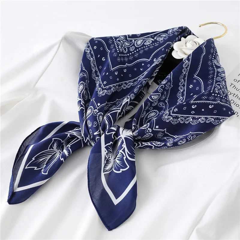 Luxury 2024 Floral Print Square Silk Scarf for Women Hijab Hair Bands 70cm Neckerchief Female Satin Shawl Ribbon Headband W250602
