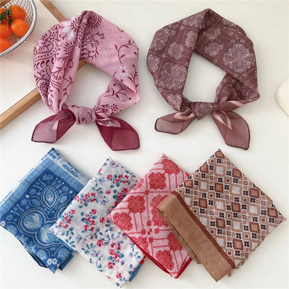 Fashion Women Printing Cotton Linen Small Square Scarf Summer Scarf Womens Versatile Paisley Scarf Head Band Hair Accessories W250602