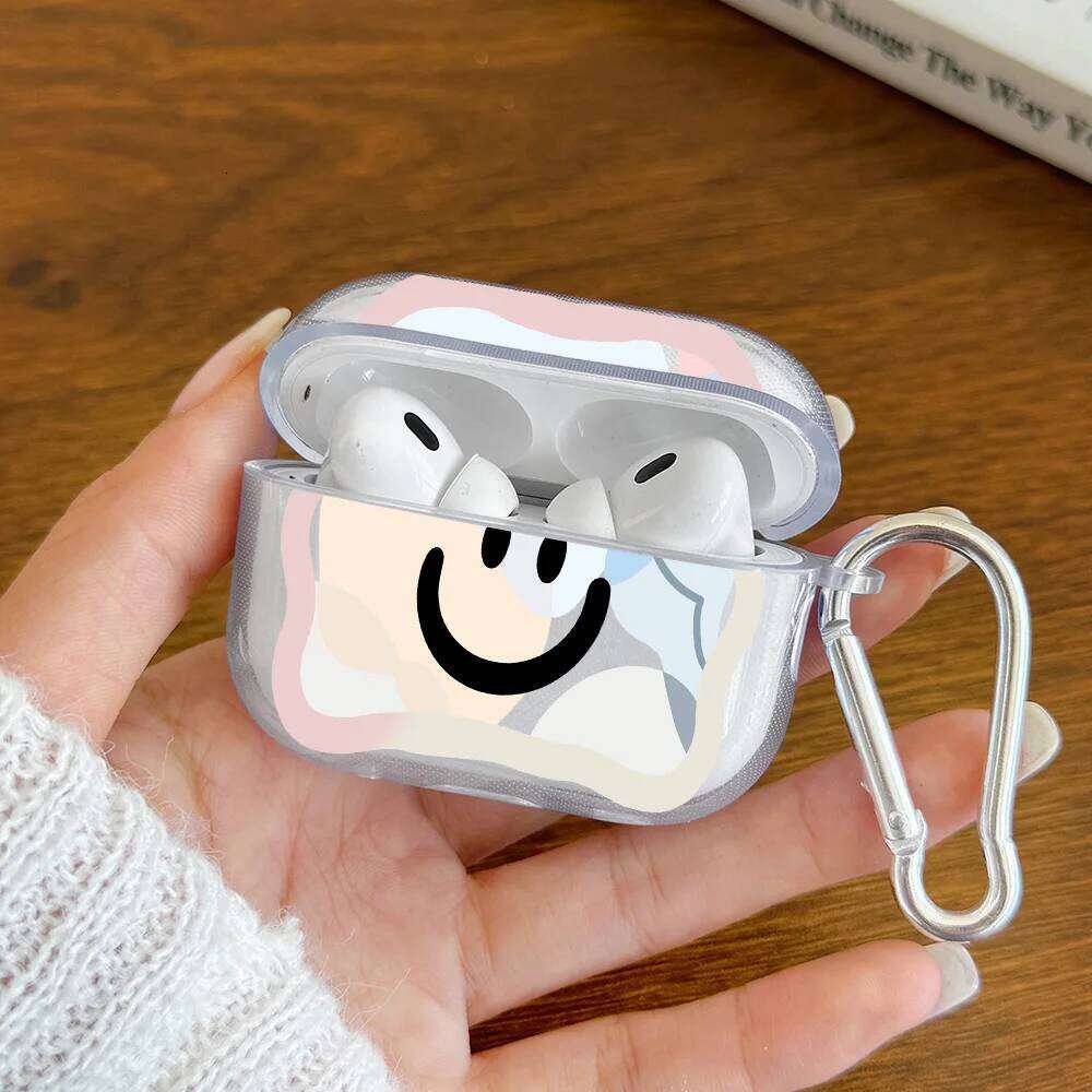 Morandi Color Smiley Face Cute Cartoon TPU Soft Cover For 1 2 3 4 Pro Headphone Protective Case