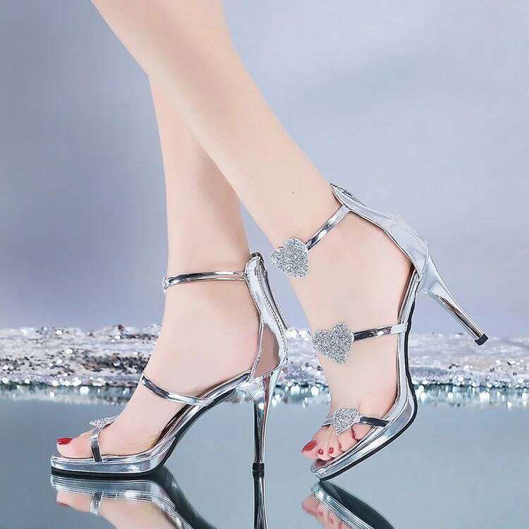 Women's Sandals Rhinestones Sexy Thin Heels Ladies Shoes Summer Sale Asian Size 2025 Trend New Breathable Fashion Casual