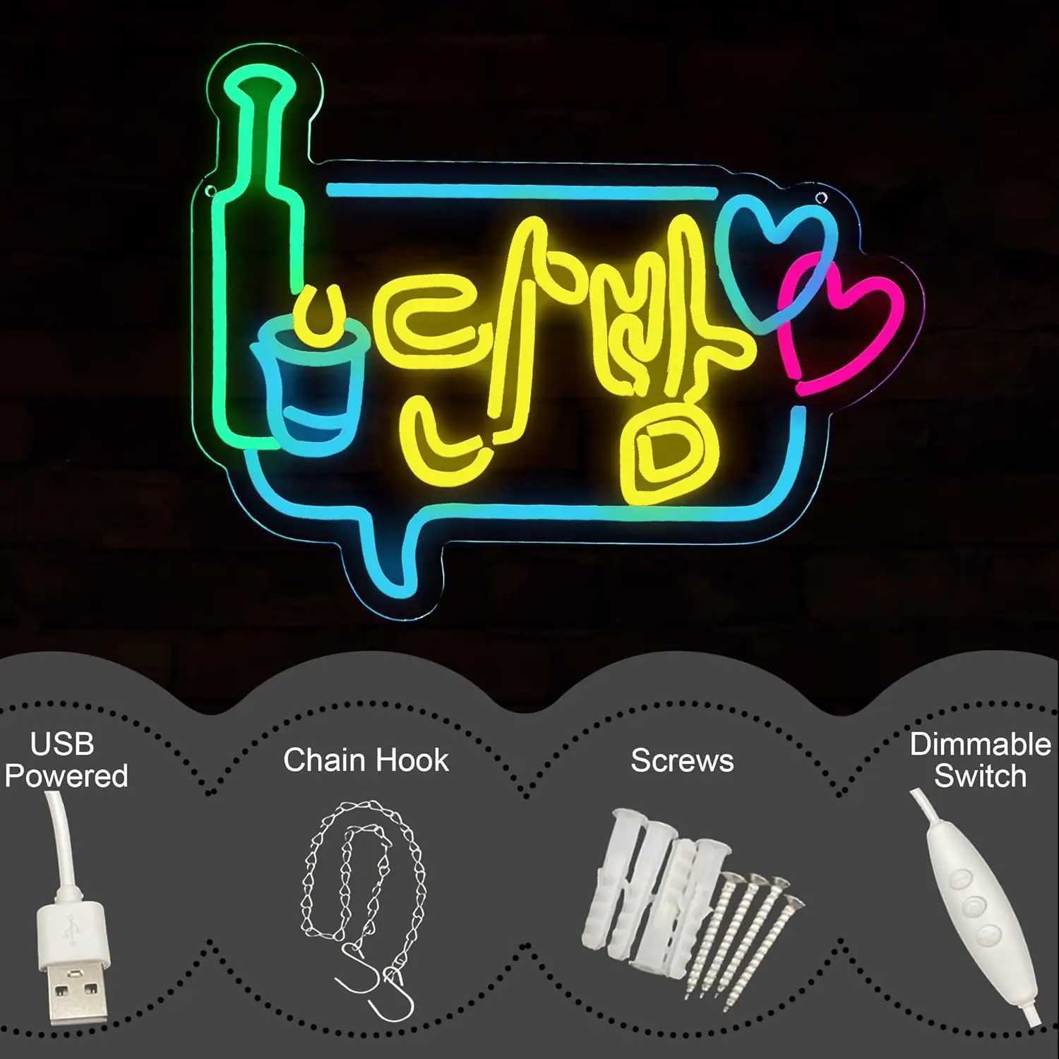 Korean Bar LED Neon Sign Dimmable USB Powered Neon Light Box for Bar Restaurant Game Room Man Cave Bedroom Garage Decoration XJ250602