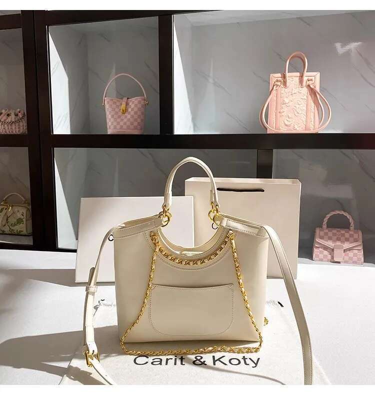 Fashion Metal Chain Casual Tote Embroidery Floral Women Handbag Textured Leather Clutch Purse Shoulder Crossbody Bag