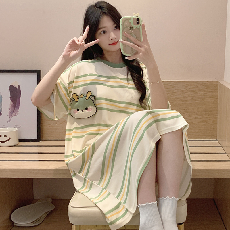 Z8-Nightdress Summer Women Cotton Short Sleeve Cute Cartoon Internet Celebrity Pajamas Summer Loose Ladies Spring and Autumn Style Home Clothes Women