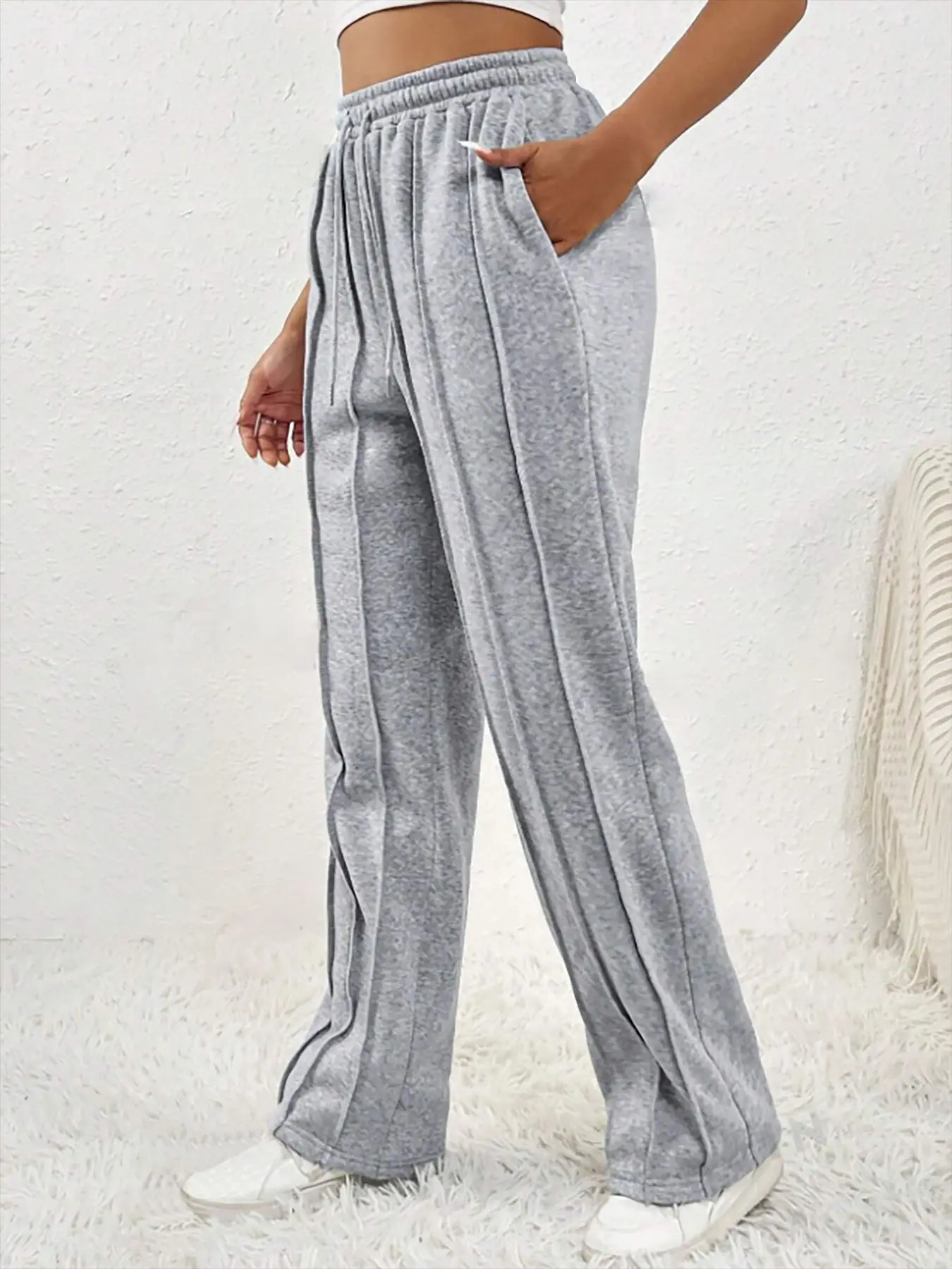European and American womens casual fashion sweatpants with drawstring vertical stripes straight leg sports pants for women 250603
