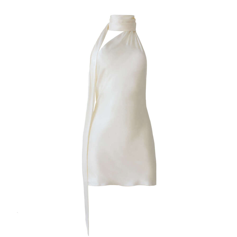New European American with feminine feel, featuring a backless short skirt adjustable neck hanging satin dress This versatile and trendy new outfit fr