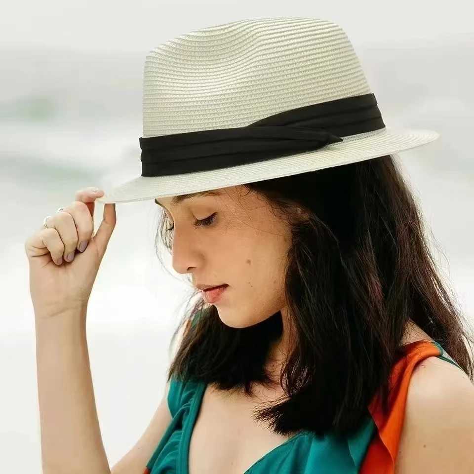 60cm Summer Fedora Short Brim Straw Hat for Men and Women Big Size Big Head Trilby Hats W250602