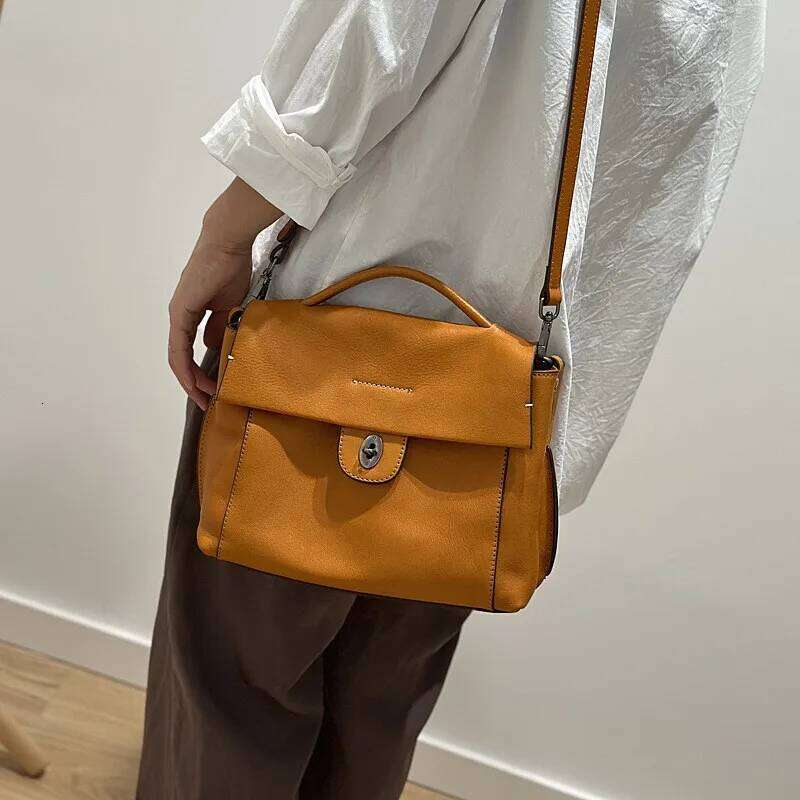 Johnature 2025 Autumn New Handmade Retro Genuine Leather Women's Bag Versatile Soft Cowhide Solid Color Shoulder Crossbody Bags