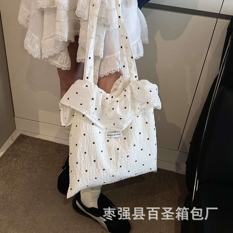 2025 Spring/Summer New Sweet Ruffle Fabric Bag for Women, Casual Lazy Style Student Tote Bag, Versatile Handbag