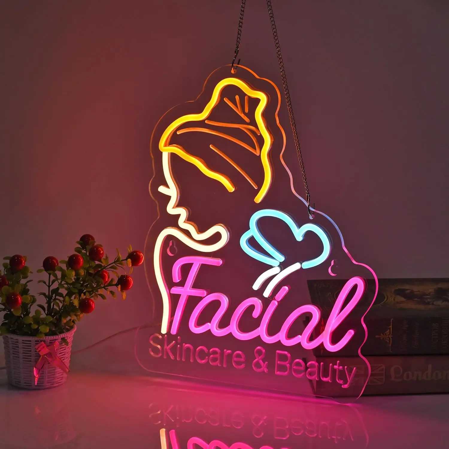 Facial Neon Sign LED Neon Light Sign Wall Art Decoration for Business Beauty Makeup Room Spa Hair Salon Lash Lounge Studio XJ250602