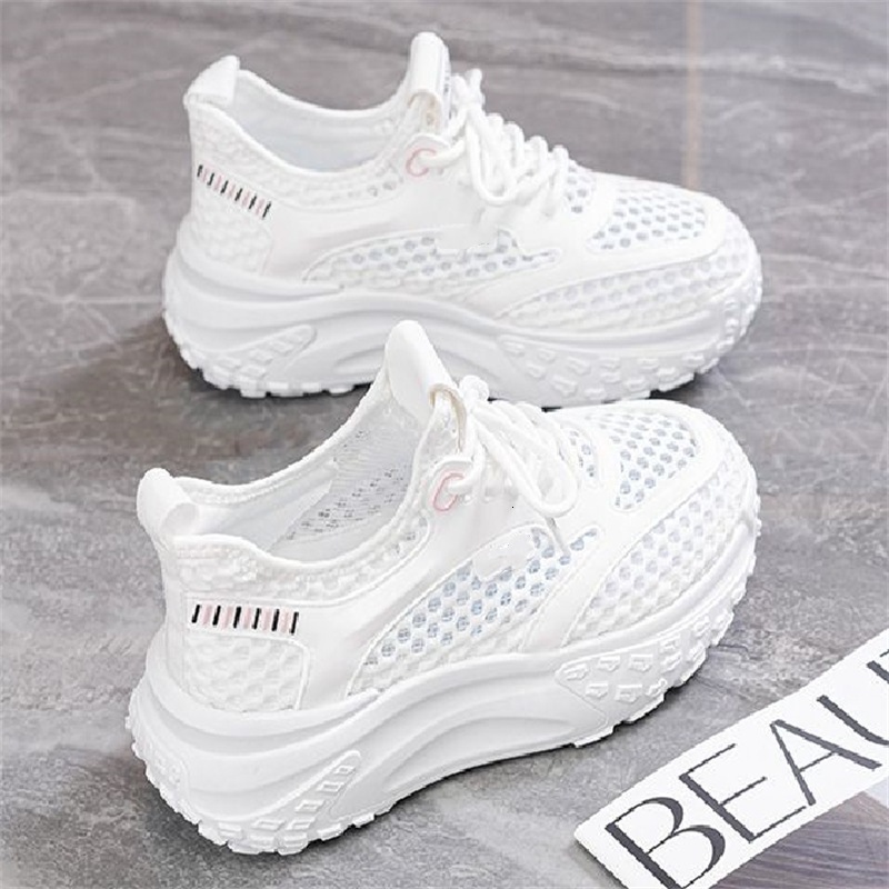 Mesh Hollow Breathable Soft Leather Dad Shoes For Women Summer New Thick Sole Versatile Casual Shoes Non Slip Casual Sneakers Ddmysaturn