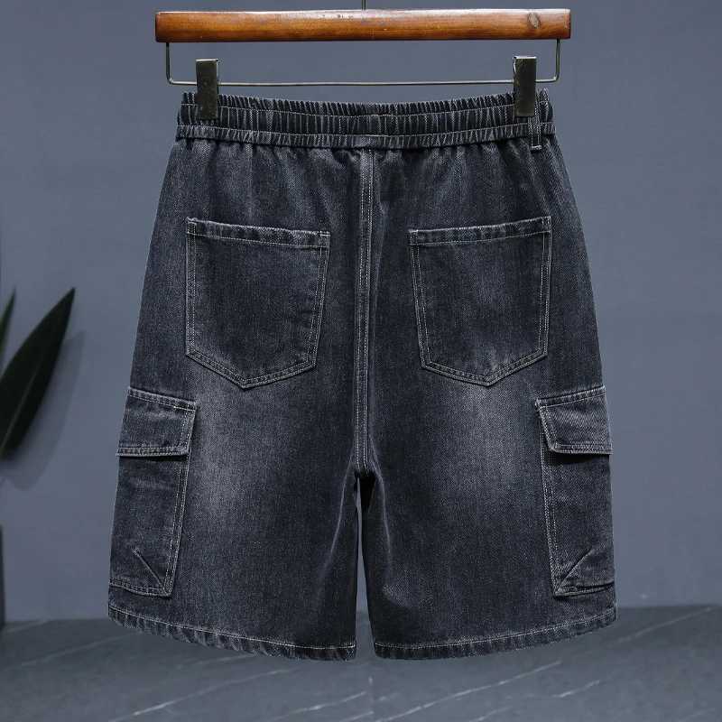 Size M-5XL Summer Denim Shorts Men Cotton Straight Elastic Waist Loose Casual Cargo Shorts Mens Fashion Short Jeans T250603