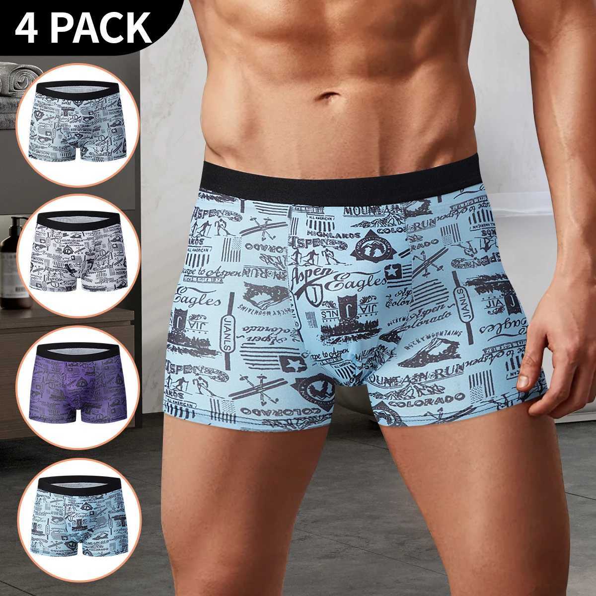 4/5 Pcs Mens Fashion Printed Underwear Comfortable Joker Boxer Plus Size 5XL Adolescent Multicolor Mix Shorts Middle-aged Boxer W250603