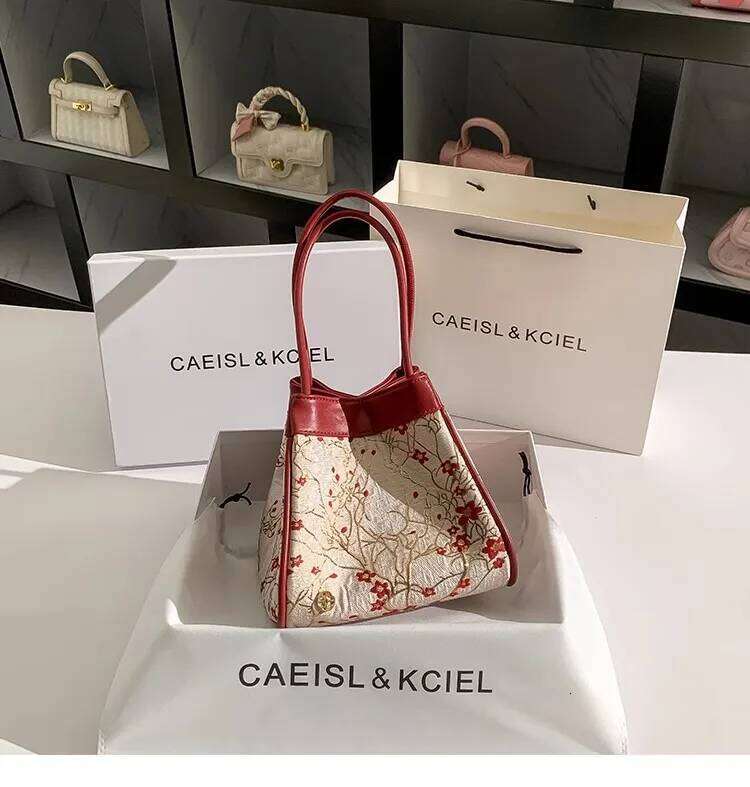 Large Capacity High Quality Fashion Bucket Purse Embroidery Floral Women Handbag Textured Leather Composite Shoulder Bag