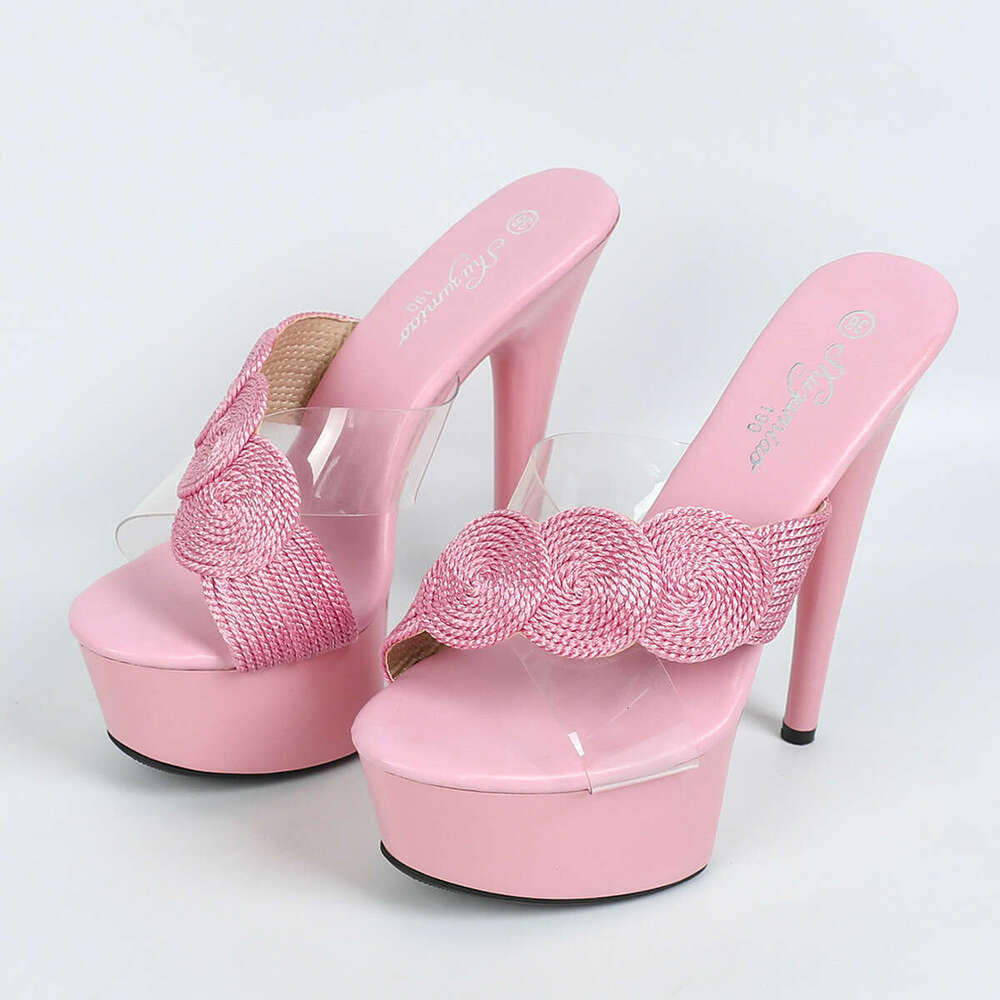 Super High Heels 8661-A22 Wedding Spring Summer Party Breathable Fashion Nightclub Stiletto Heel High Slippers Platform High Heels