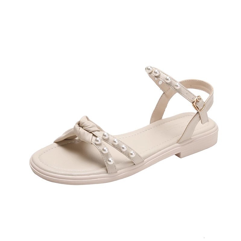 Women's 2024 Summer New Thick Fairy Style Pearl Beach Soft Sole Wedge Fashion Roman Sandals ddmythur