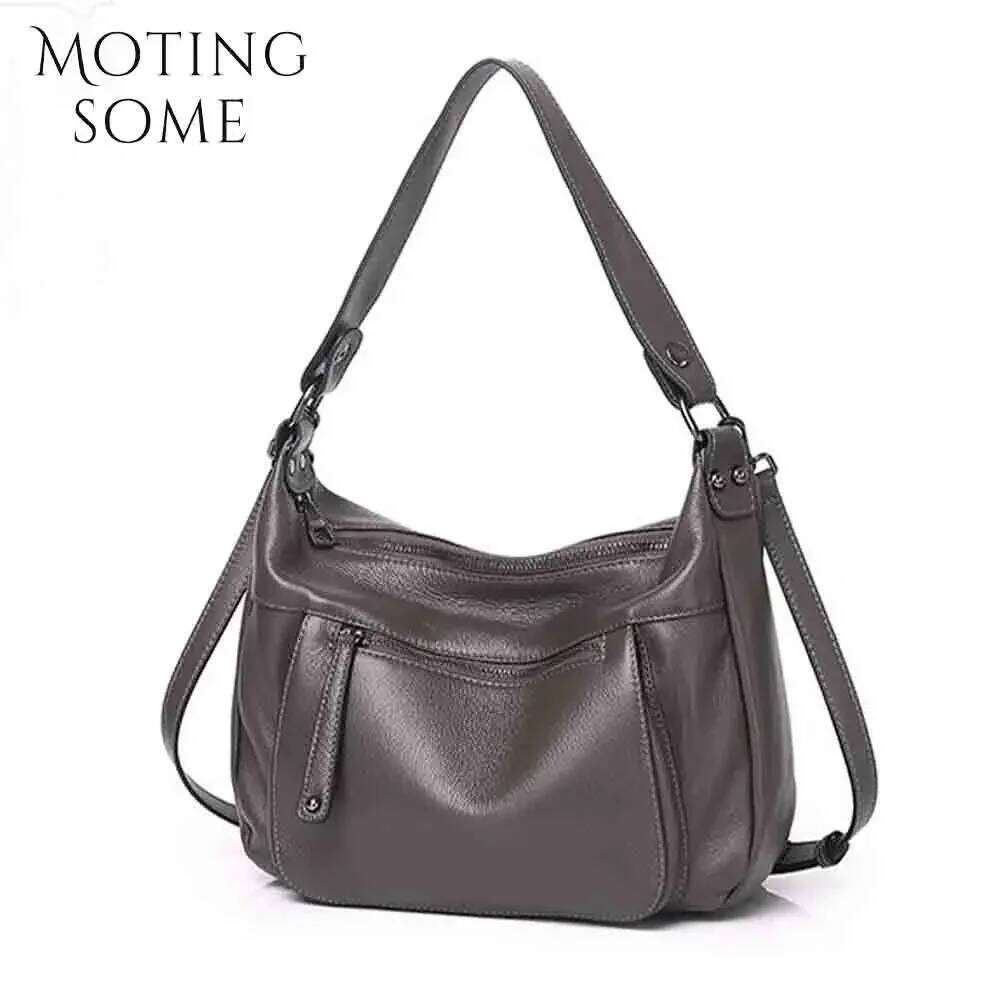 Motingsome Cowhide Satchel Bag For Women Quality Cow Skin Handbag Fashion Lady Crossbody Messenger Bags Saddle Tote 2024
